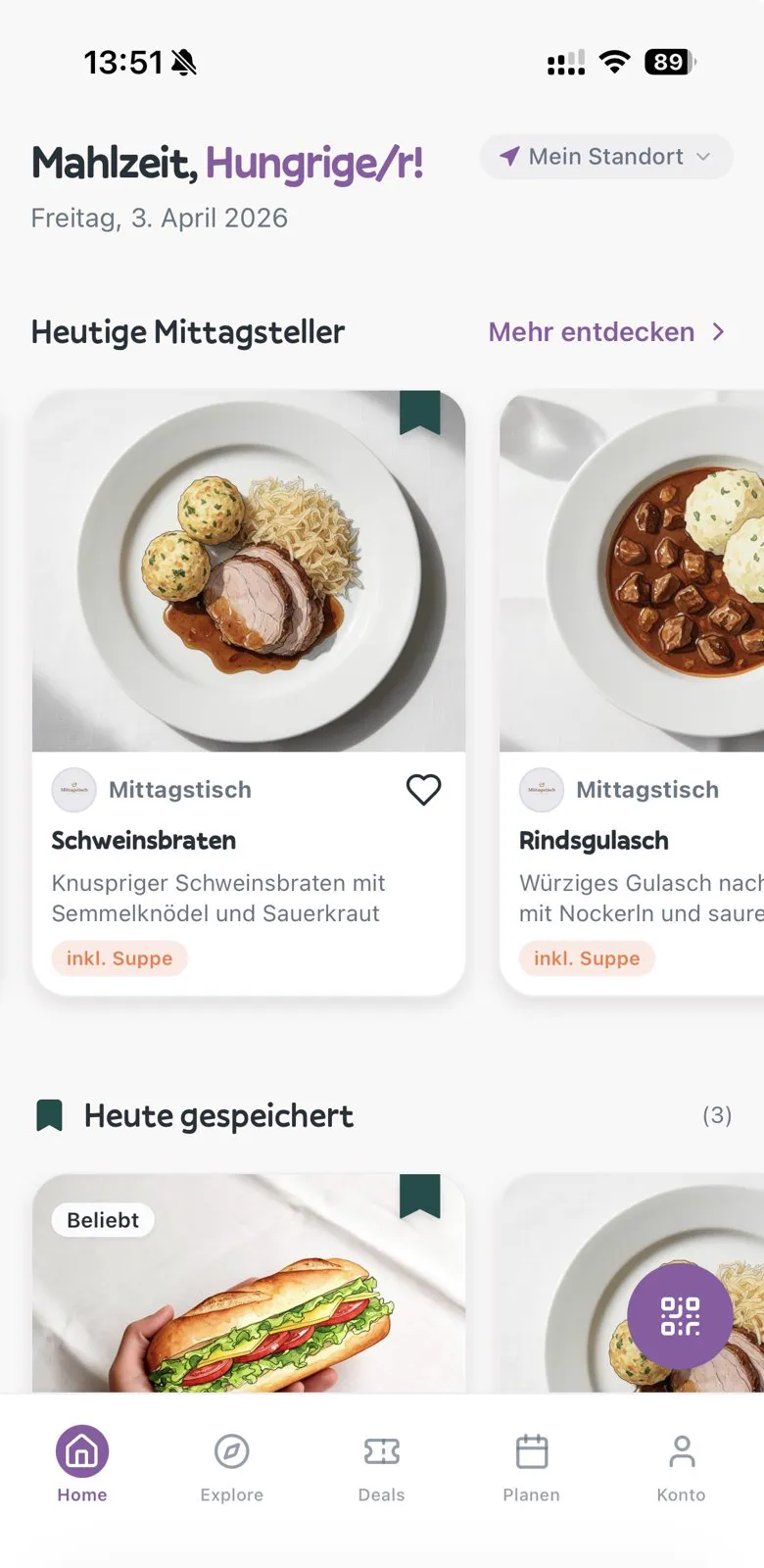 Hungro Home-Feed: Alle heutigen Mittagsmenüs in Graz, filterbar nach Kategorie