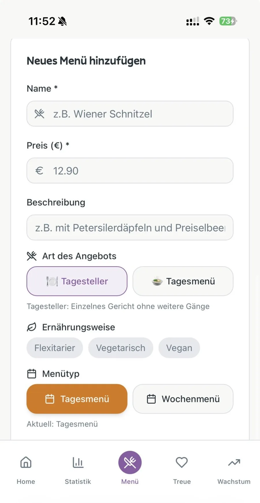 Hungro: Neues Menü hinzufügen – KI erfasst Gerichte automatisch